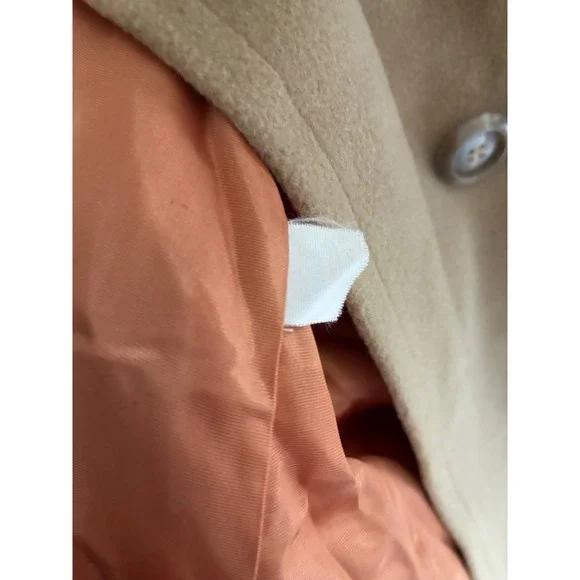 Vintage Montgomery Ward Camel Wool Pea Coat Double Breasted Orange Lining ILGWU - Picture 15 of 16